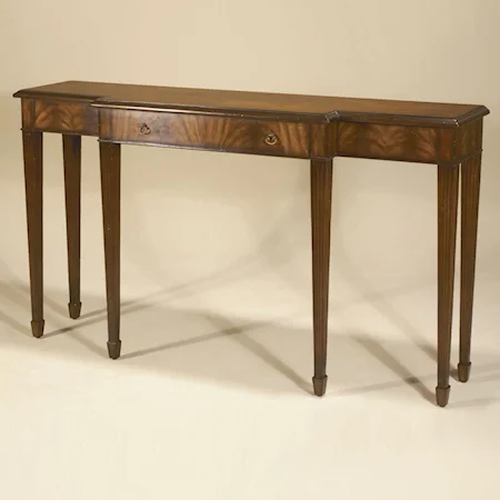 Aged Regency Mahogany Finished Sofa Table w/ Crotch Veneers & Dark Antique Brass Accents